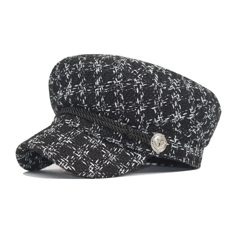 

Fashion Wool Sunshade Military Silver Octagonal Hat Patchwork Beret Women s English Style