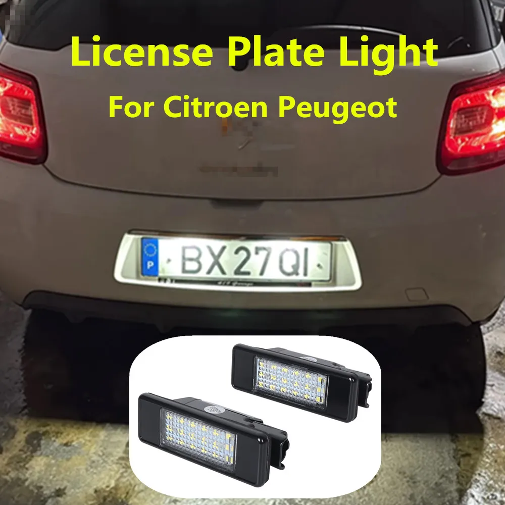 2X White Error Free LED Car License Plate Light Bulbs Accessories For Peugeot 207 307 407 308 3008 106 Citroen C2 C3 C4 C5 C8