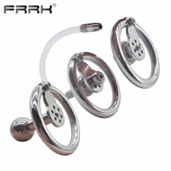 FRRK Urethral Penis Plug Inverted Male Chastity Cage with 22mm Solid Metal Ball BDSM Erotic Sex Toys Shop for Adults 18