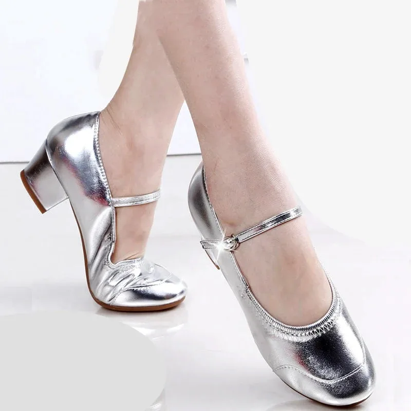 Dance Shoes Female Adult Silver Dance Shoes Soft Soled Square Dance Shoes with Four Seasons Dance Shoes Ballroom Dance