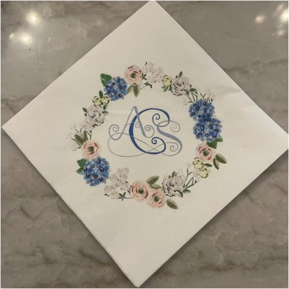 50Pcs Custom Wedding Cocktail Napkins, you provide your artwork! Personalized Cocktail Napkins, White or Ecru printed full color