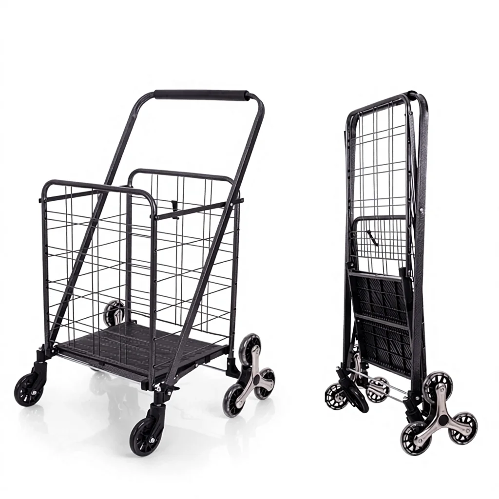 Portable Foldable Grocery Shopping Handcart Trolley Dolly Cart Fishing Outdoor Camping Shop Tools OEM Customizable Iron Frame