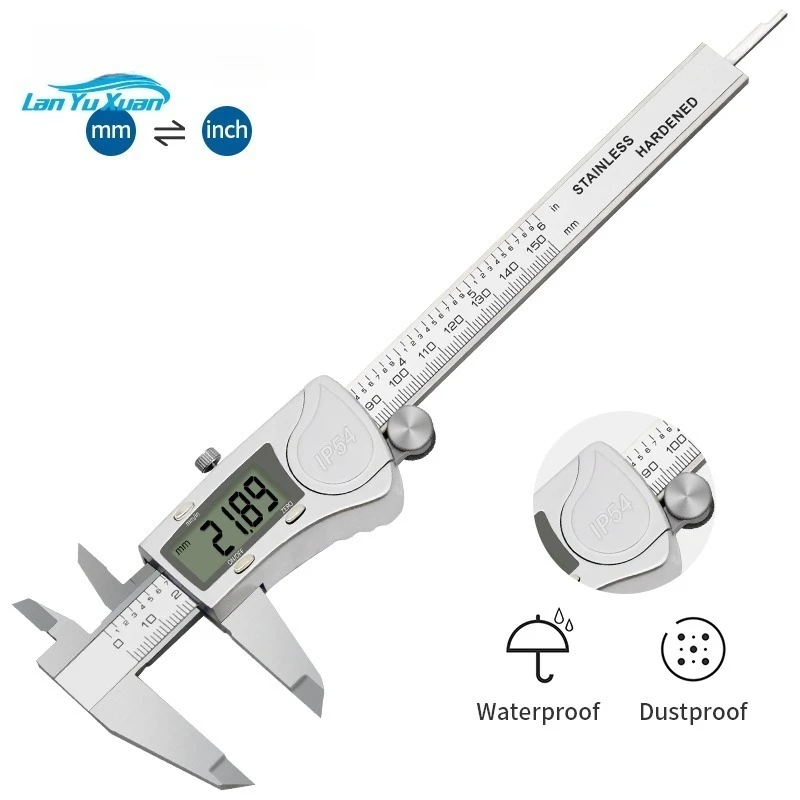 

High Accuracy IP54 6inch 150mm Really Stainless Steel Big Screen Digital Vernier Caliper Tool.200mm/300mm Digital Caliper