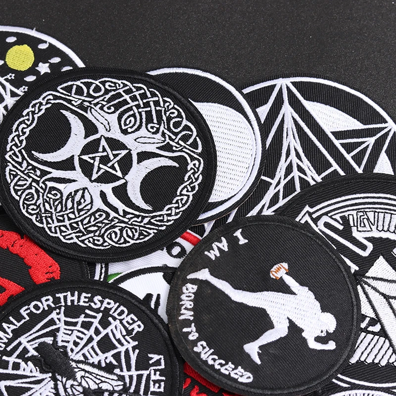 Punk Style Black Circle Iron-On Patches Clothe Embroidery Applique Sewing Supplies Decorative Handmade Badges ROCK MUSIC