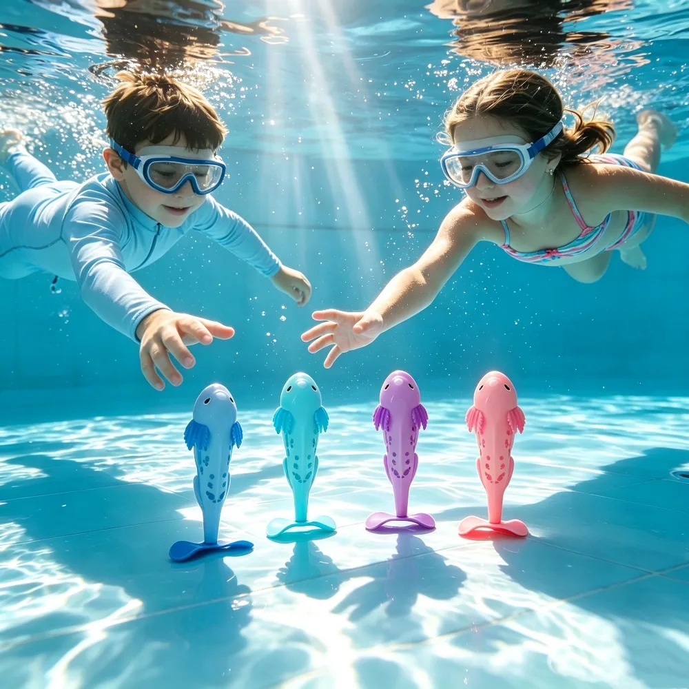 7pcs Colorful Buoyant Self-Rising Dive Fish Pool Toys for Kids Release Underwater To Float Up Swimming Pool Water Games