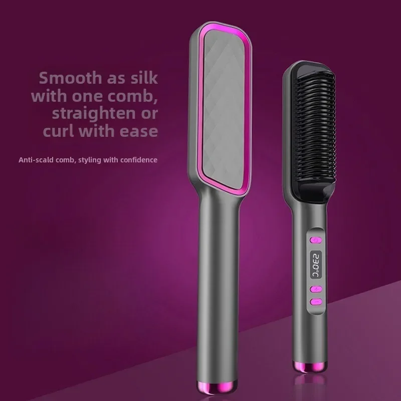 High quality   LCD Hair Straightener Comb Does Not Hurt Ha ir Straight Hair Curly Hai r Dual-purpose Lazy Styling Comb H air Str view 3