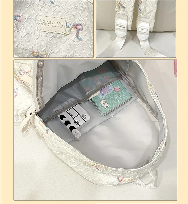 Colorful Bow Full Print Ruched Fabric Backpack Four Colors Available Large Capacity Girls Junior High High School School Bag