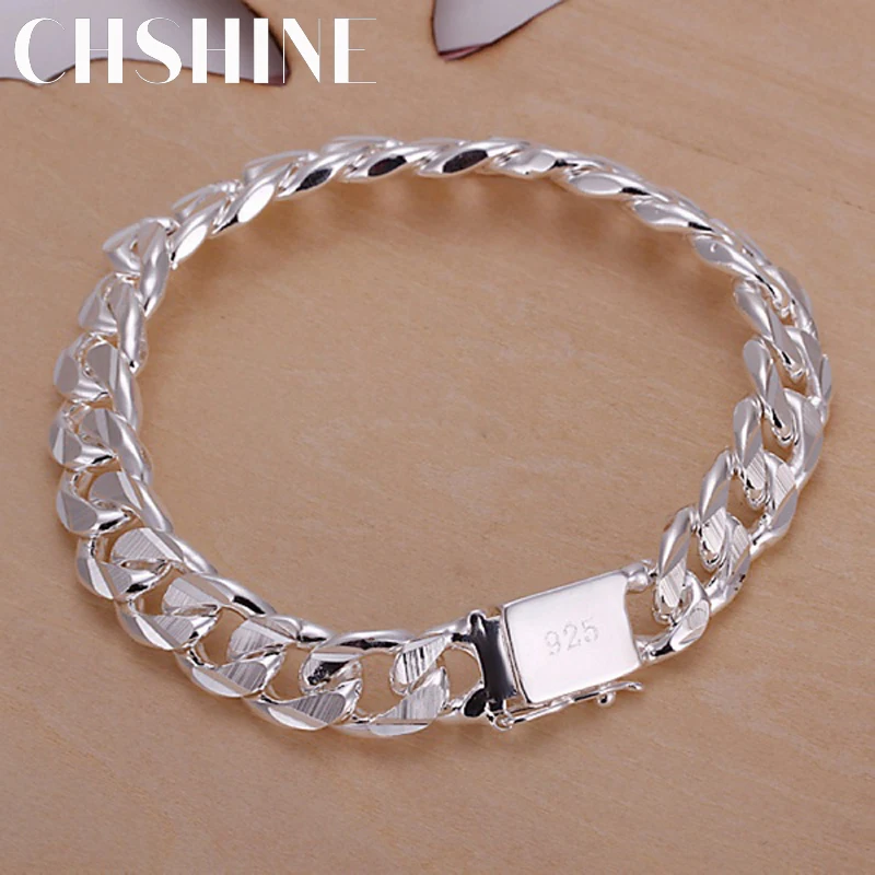 high quality fashion hot sale 925 Silver Bracelets charm 10MM chain Men Women wedding gift factory price