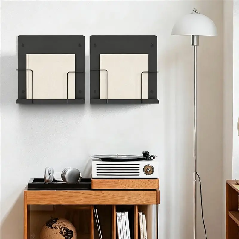 B50C Vinyl Record Stand Display, 2 Pack Vinyl Storage Display Holder- Wall Mount Vinyl Record Shelf Included