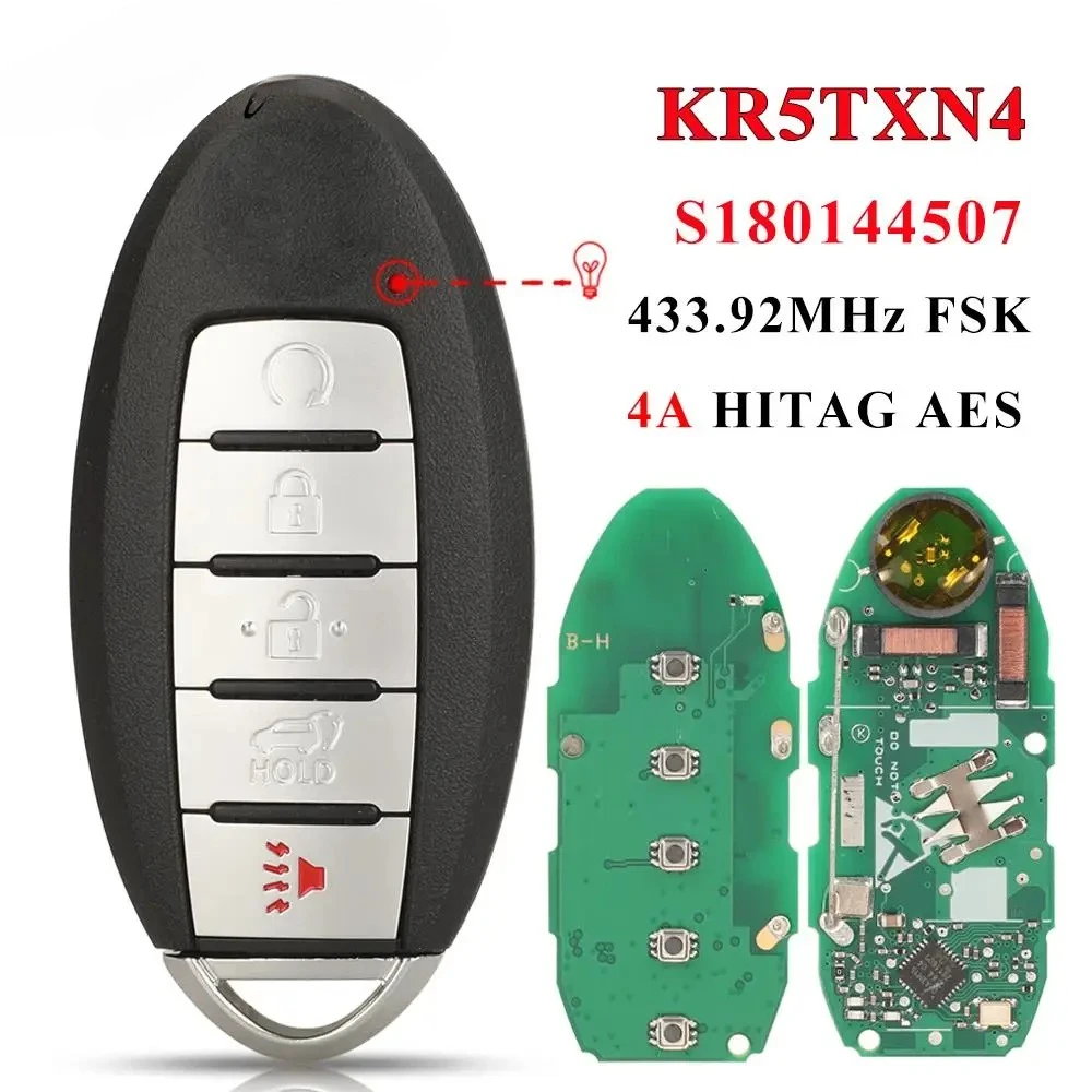 KR5TXN4 S180144507 Smart 5 Button Key for Nissan Rouge 2019 2020 2021 Kicks 433Mhz 4A HITAG AES NCF29A1M 285E3-6RR7A