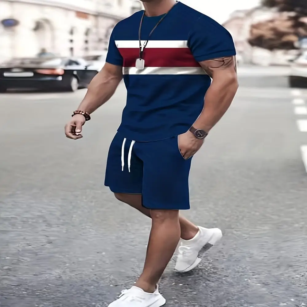 2024 Traje De Pantalones Cortos De Playa Para Hombre,Camiseta Informal 3D,Ropa Deportiva De Manga Corta,Traje Transpirable