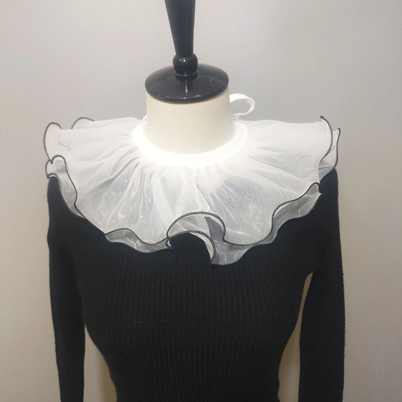 

Double Layered Shawl Fake Collar Clown Performance Detachable Ruffle Neckwear Sweater Dress Faux Collar Accessories
