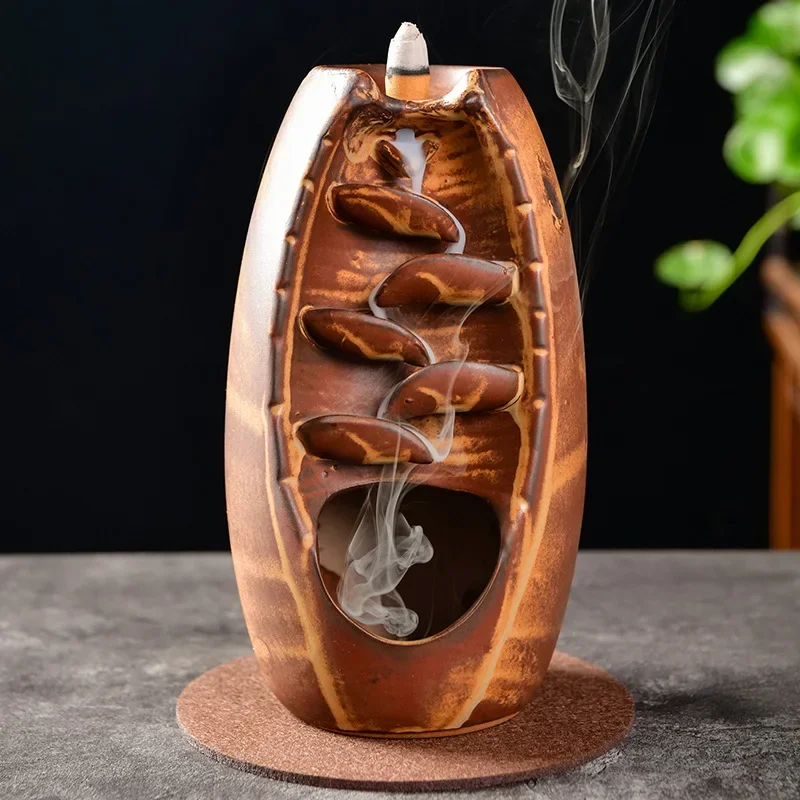

10Pcs Cones Free Gift Blue Waterfall Incense Ceramic Holder Backflow Censer