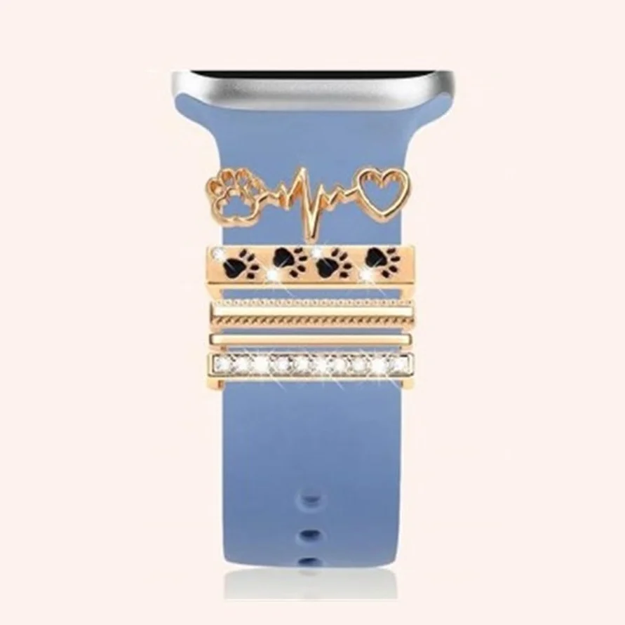 4 قطع من حلقات حلقات حزام الساعة للحيوانات الأليفة، زخارف ساحرة بحزام ساعة معدني لطيف من حجر الراين متوافقة مع سوار ساعة Apple #1