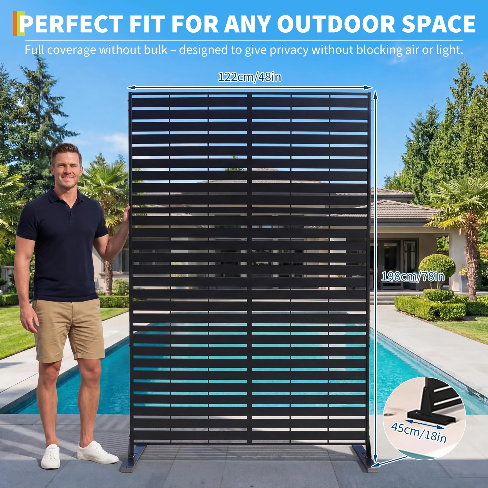 Freestanding Metal Outdoor Privacy Screen Fence - 78
