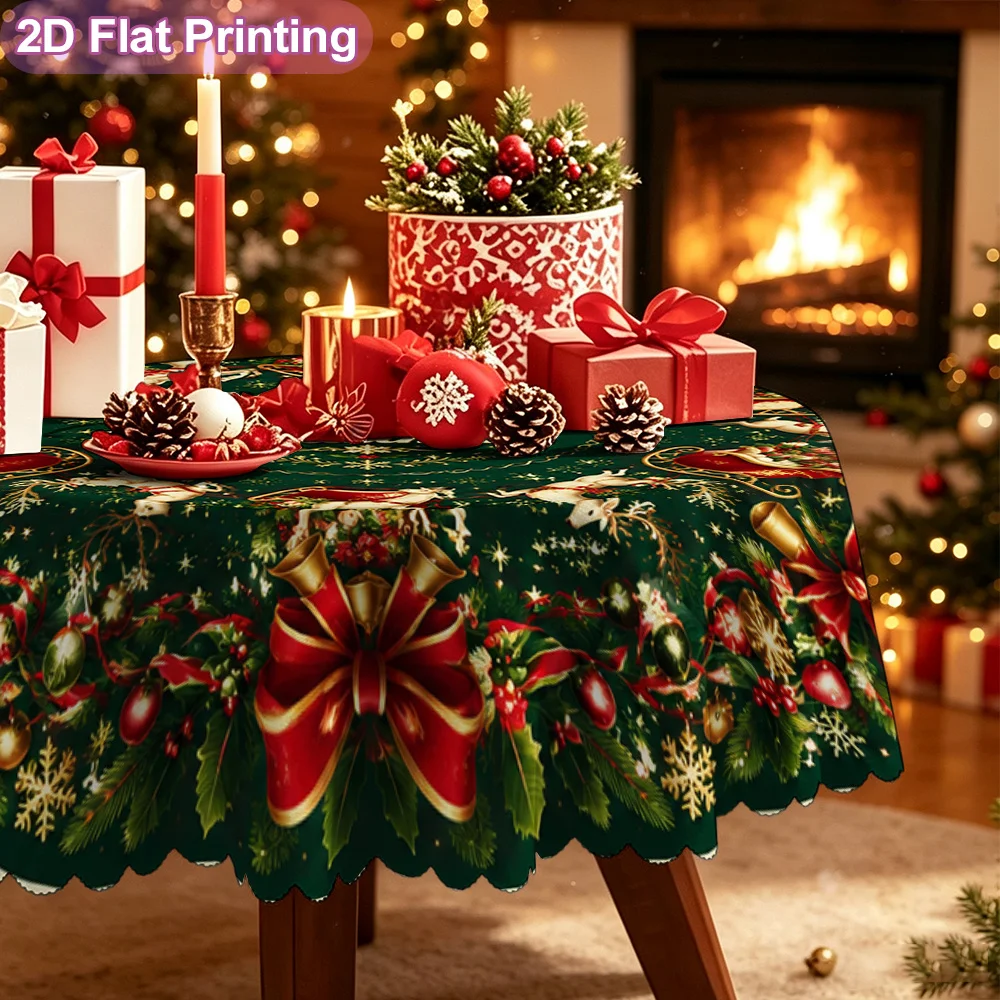 Christmas reindeer sleigh doormat printed tablecloth 1 piece, retro round tablecloth, suitable for wedding decoration
