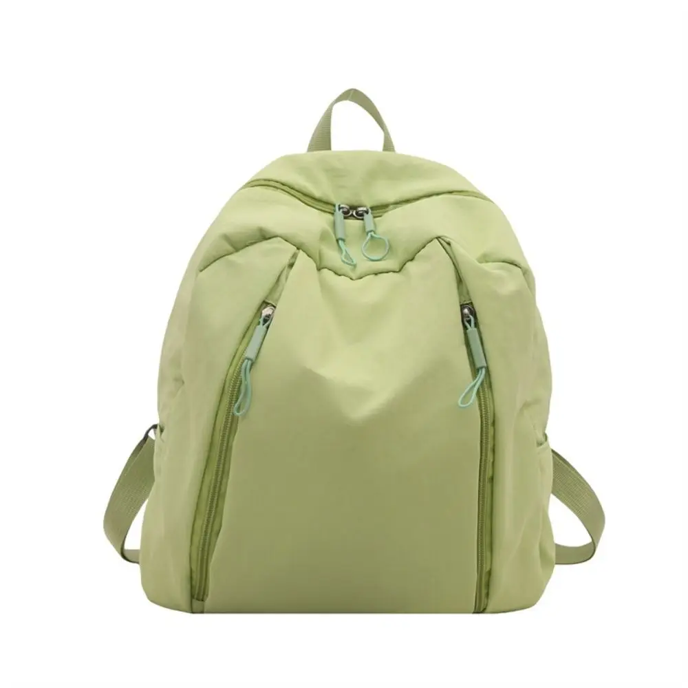 حقيبة ظهر عصرية من النايلون بلون سادة وخفيفة الوزن ذات سعة كبيرة وحقيبة كتف بسحاب مزدوج للسفر