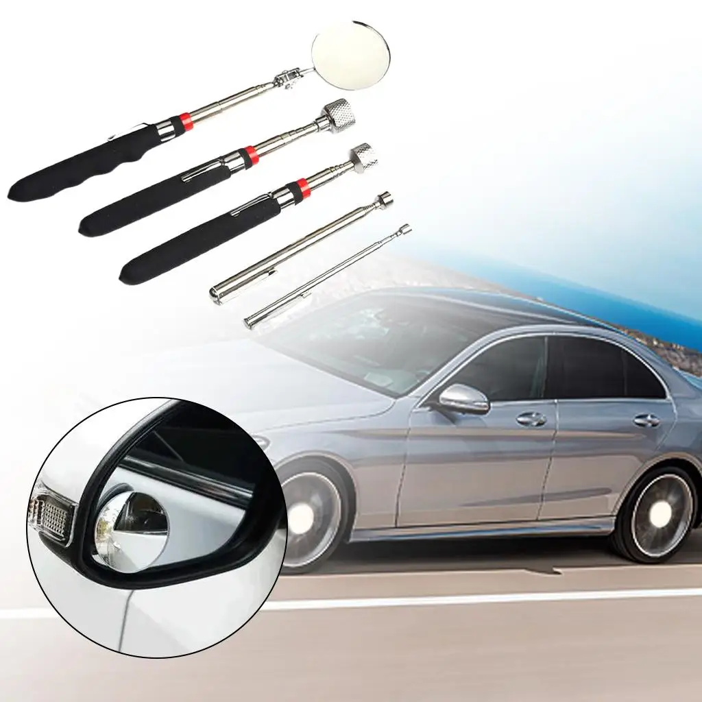 5 Pieces Magnetic Telescoping Round Inspection Mirror Flexible Adjustable Telescopic Rod Household Office Car Gardens