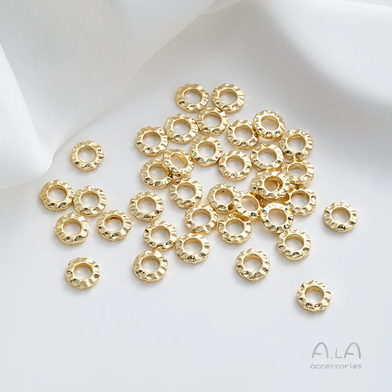 14K Real Gold Hammer Pattern Large Hole Ring Spacer Closed Ring Running Ring DIY Handmade Beaded Bracelet Jewelry Accessories