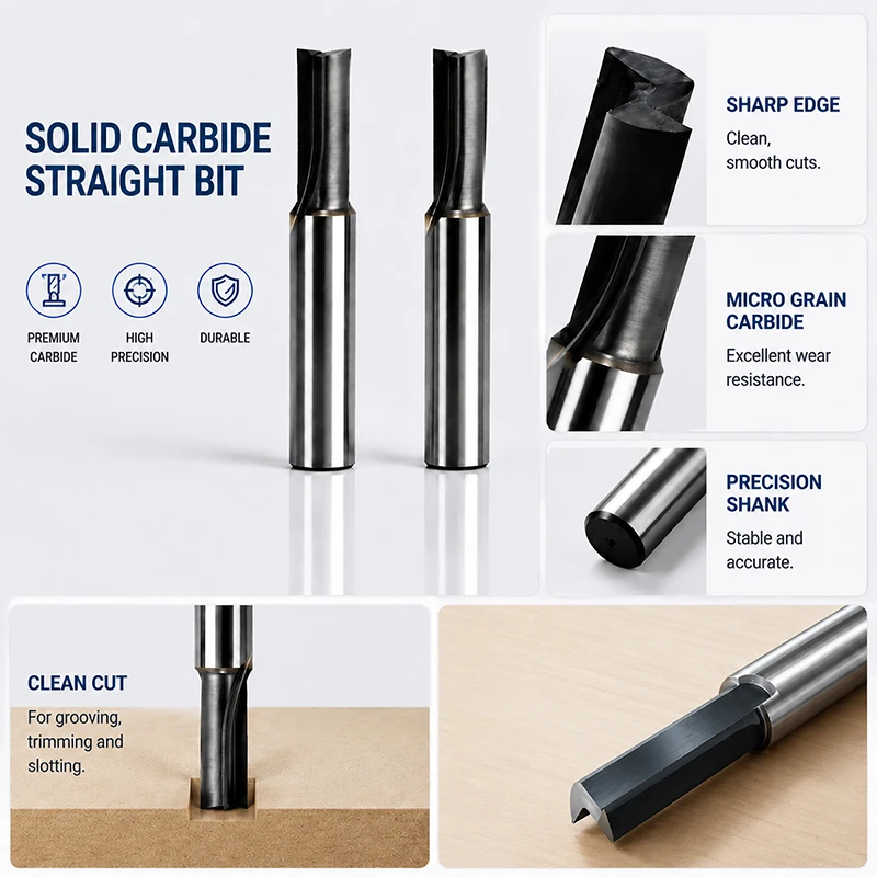 12mm Shank Solid Carbide Straight Wood Router Bit Double Flute Engraving Machine Wood Grooving Edge Trimming Milling Cutter