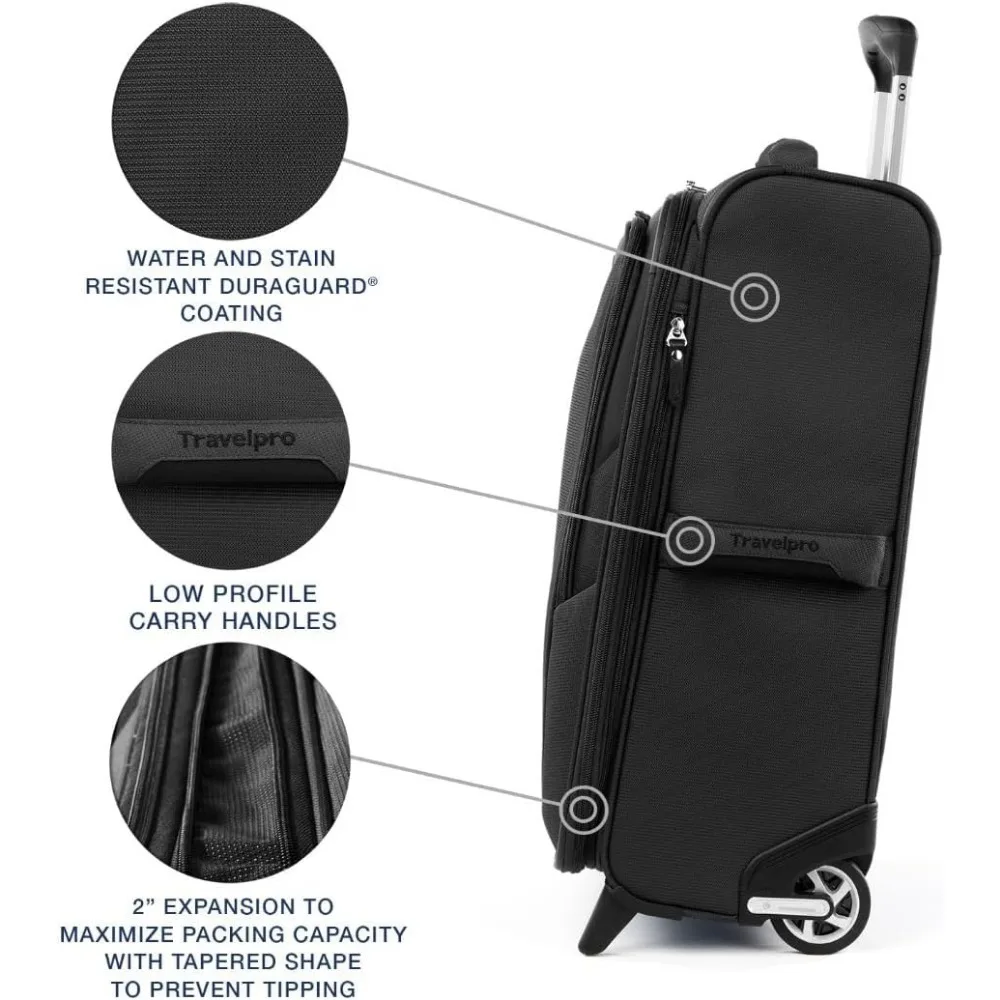 Lightweight Expandable 2-Wheel Carry-On Luggage Suitcase for Men and Women, Black, Ideal for Travel, Carry On 2, Softside Uprigh