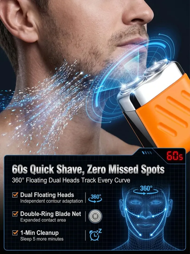 Double‑Head Portable Electric Shaver for Men High‑Efficiency Compact Travel Razor Fashion Mini Grooming Device Daily Business