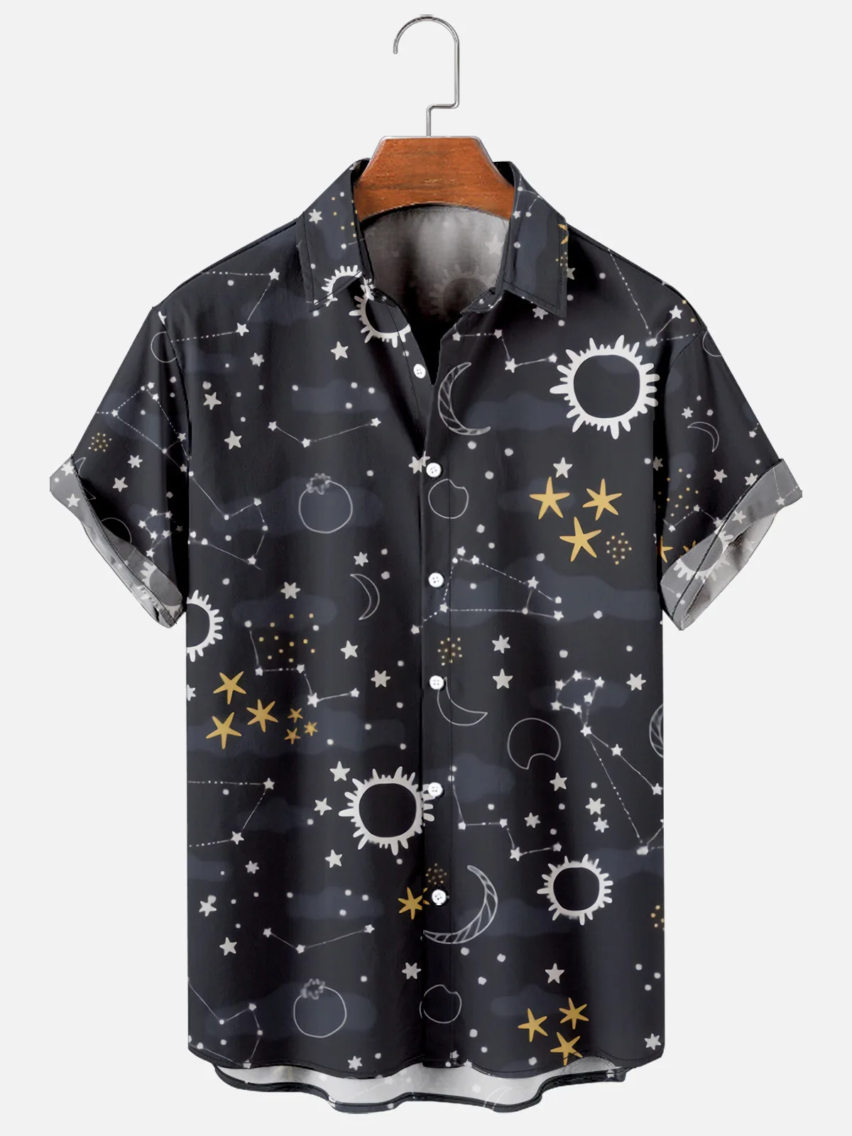 

New Men's Shirt Anime Style Space Star Short Sleeve Tops Summer Streetwear Vacation Button Shirts for Men And Women