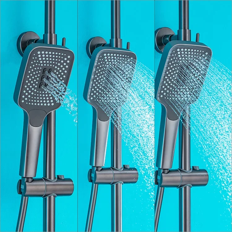 Hot Cold Wall Mounted Bathroom Led Rainfall Contemporary  High Pressure Water 4 In 1 Led Knob Handle Shower Set Italy Gun Grey