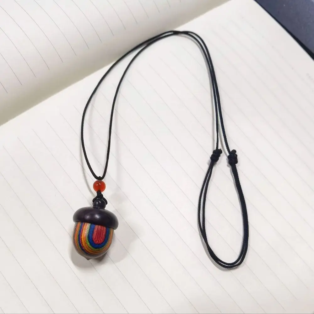 Vintage Screwable Openable Wooden Acorn Pendant Box Long Necklace Pendant Key Ring Couple Chinese Style Fashion Jewelry Gifts