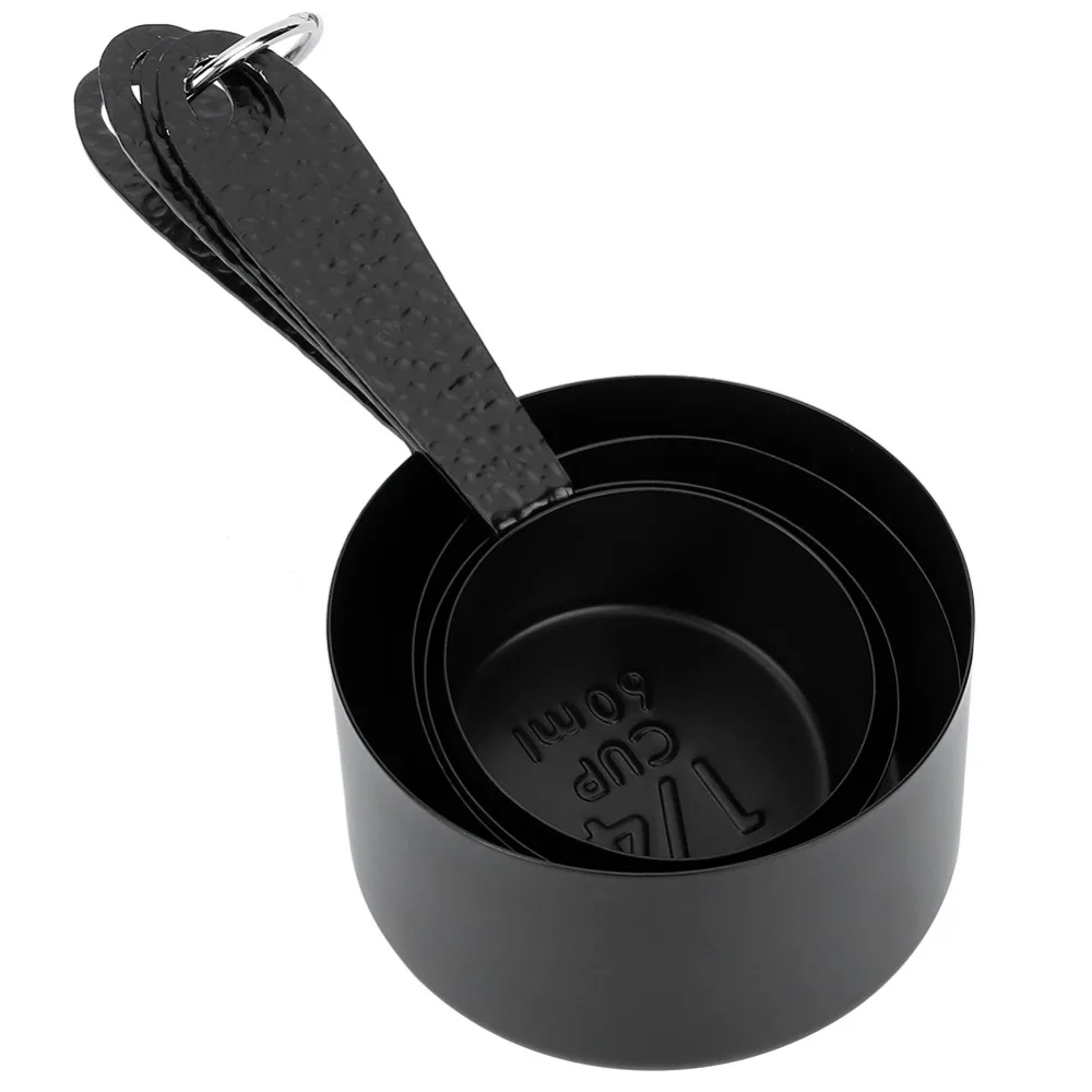 Stainless Steel Measuring Spoons Set Detachable Ring Black Coffee Scoop Spoon Engraved Scale Wide Application
