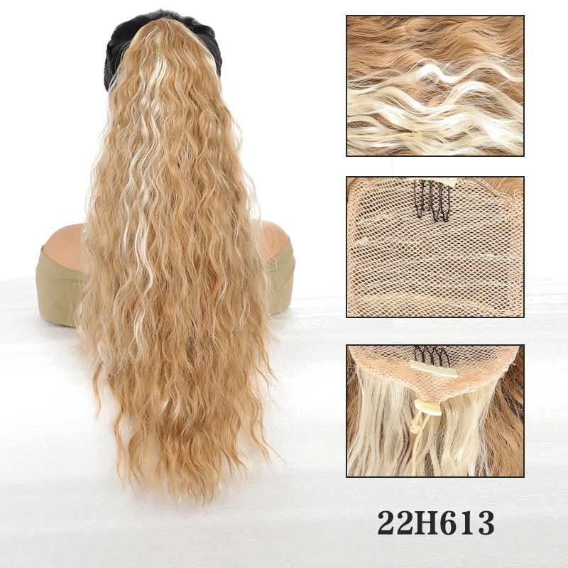 Queue de cheval synthétique longue bouclée pour femme, queue de cheval blonde à clipser, extensions de cheveux pour 03