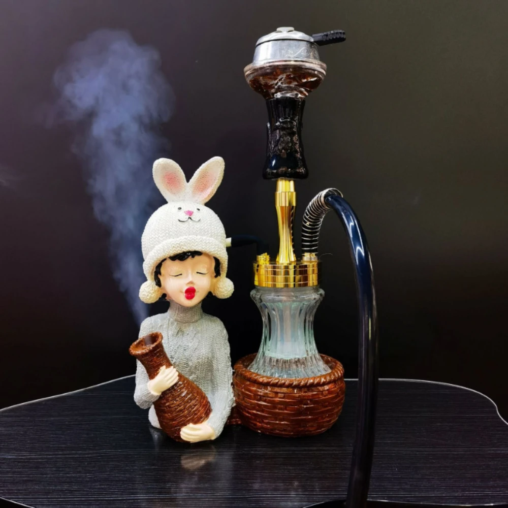 Cute Sweater Girl Modeling LED Light Hookah High-end Arabian Single Tube Resin Shisha Narguile complete Exquisite Gift Hooka