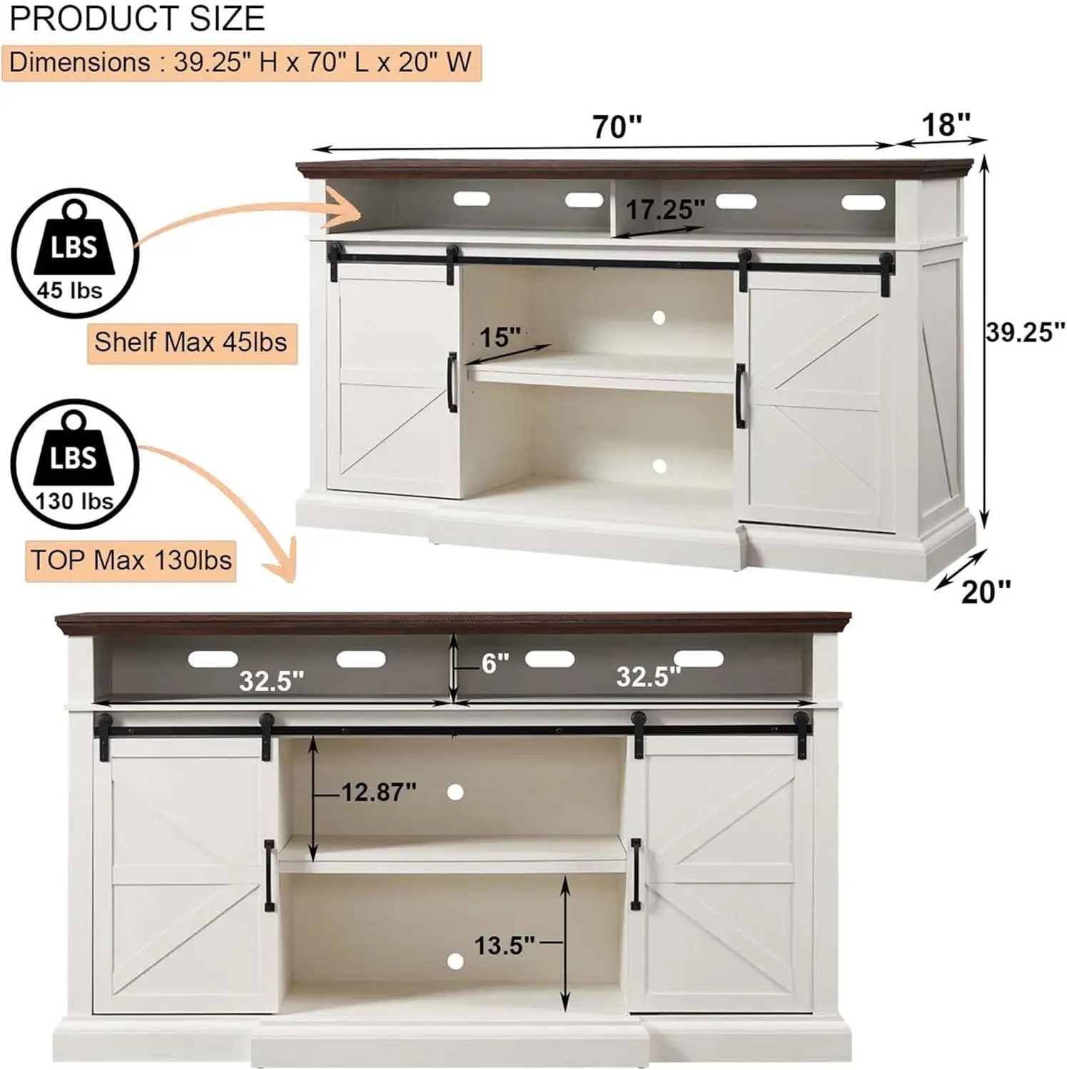 Farmhouse TV Stand for 80 Inch TVs, 39