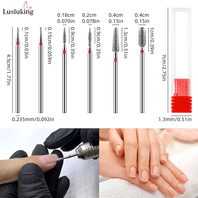 6 個ダイヤモンドネイルドリルビットセット電気フライスカッターマニキュアキューティクルクリーンマニキュアドリルアクセサリー
