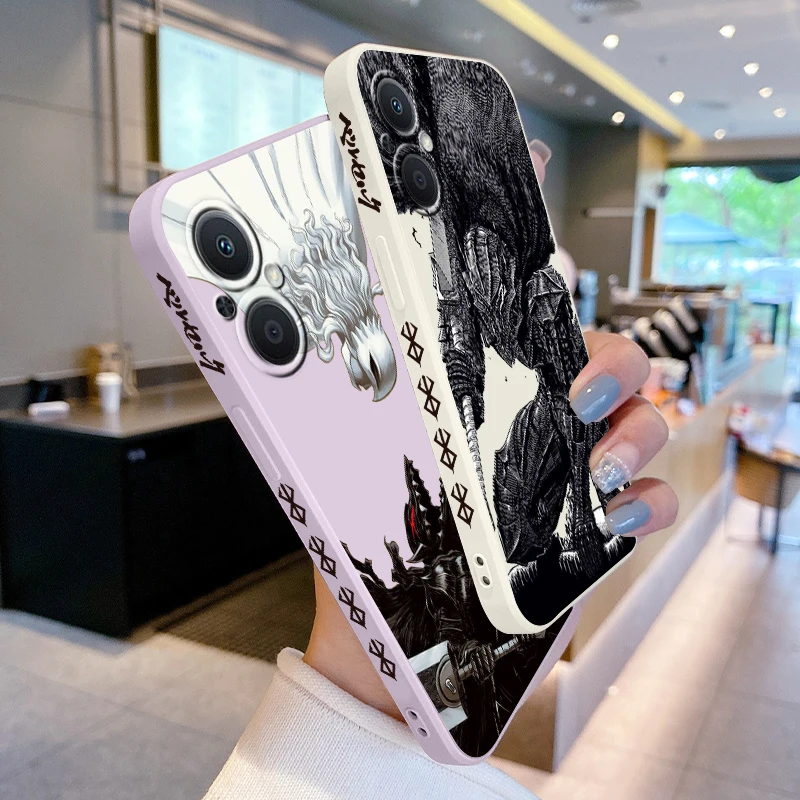 Hot Blood Anime Berserk Guts Phone Case For OPPO Find X5 X3 X2 Lite Pro Neo A5 A53 A94 4G 5G Liquid Left Rope Soft Cover