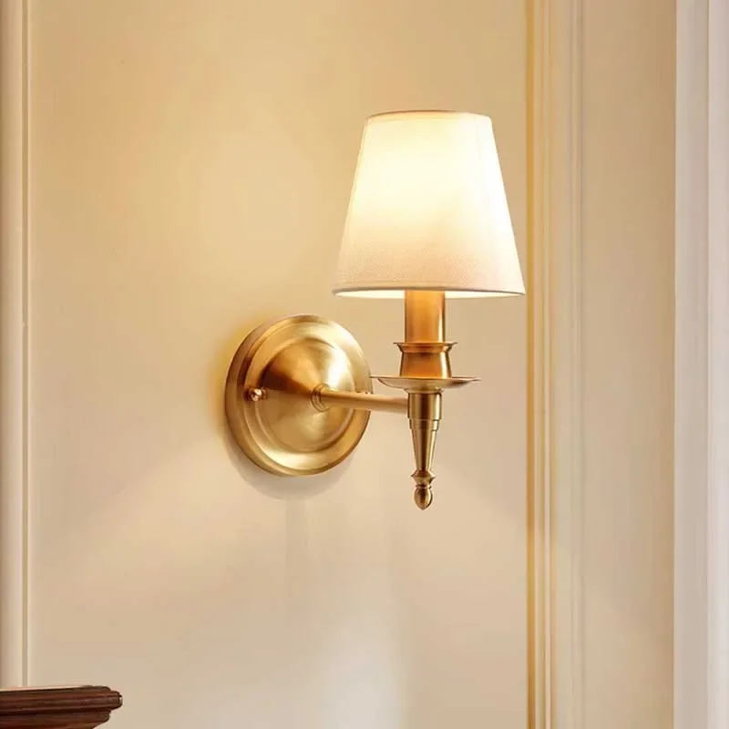 Modern Stylish  LED Wall Lamps Art Creative Indoor Lights Full Copper Fabric Lampshade for Bedroom Home Decoration Chandelier