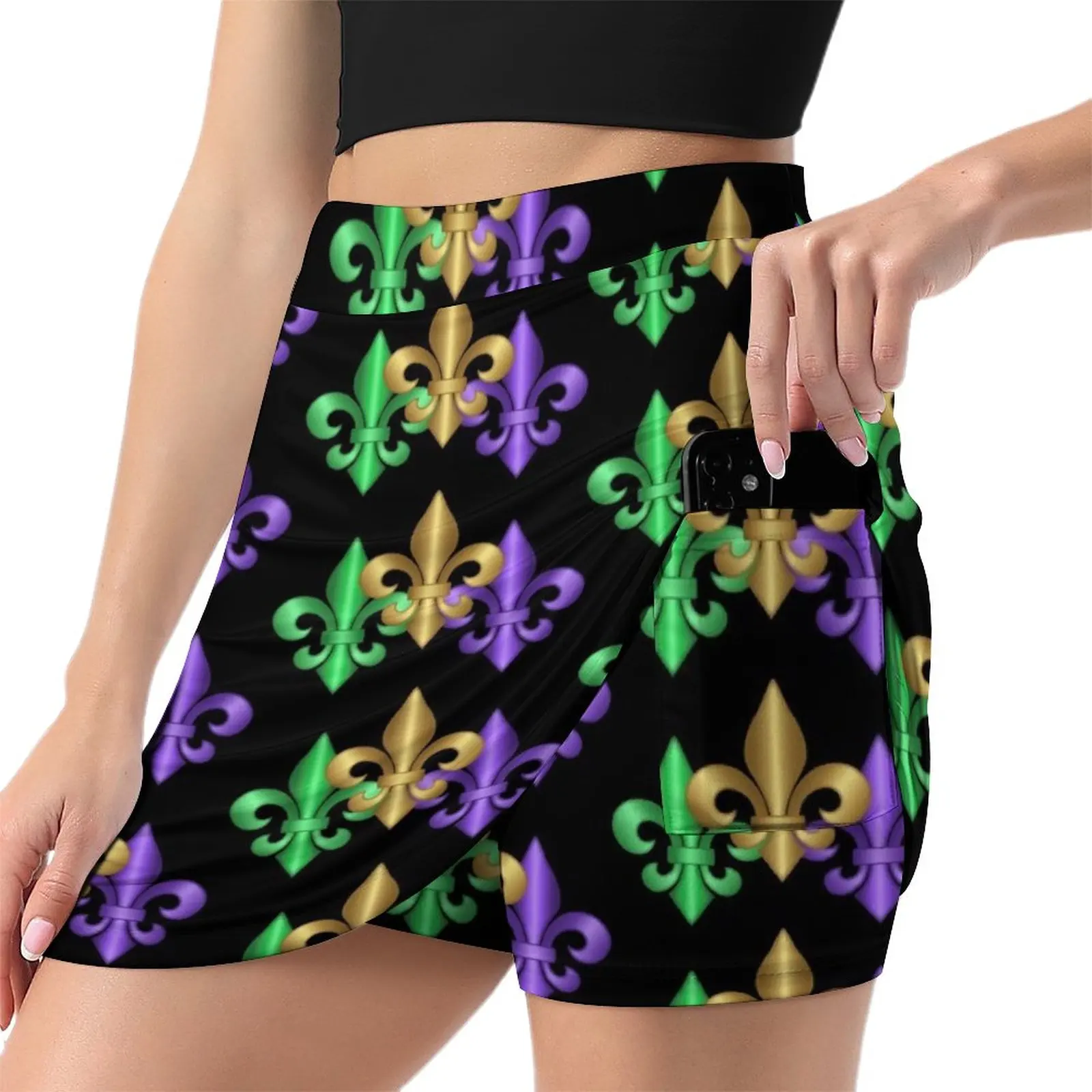 Green Gold and Purple Fleur-de-Lis Symbols Light Proof Trouser Skirt dress fairy grunge