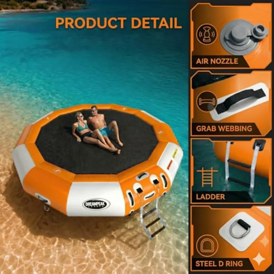 Water Trampoline for Lake: Heavy Duty Inflatable Bouncer with Electric Pump Rope Ladder Floating Swim Platform in Blue Durable