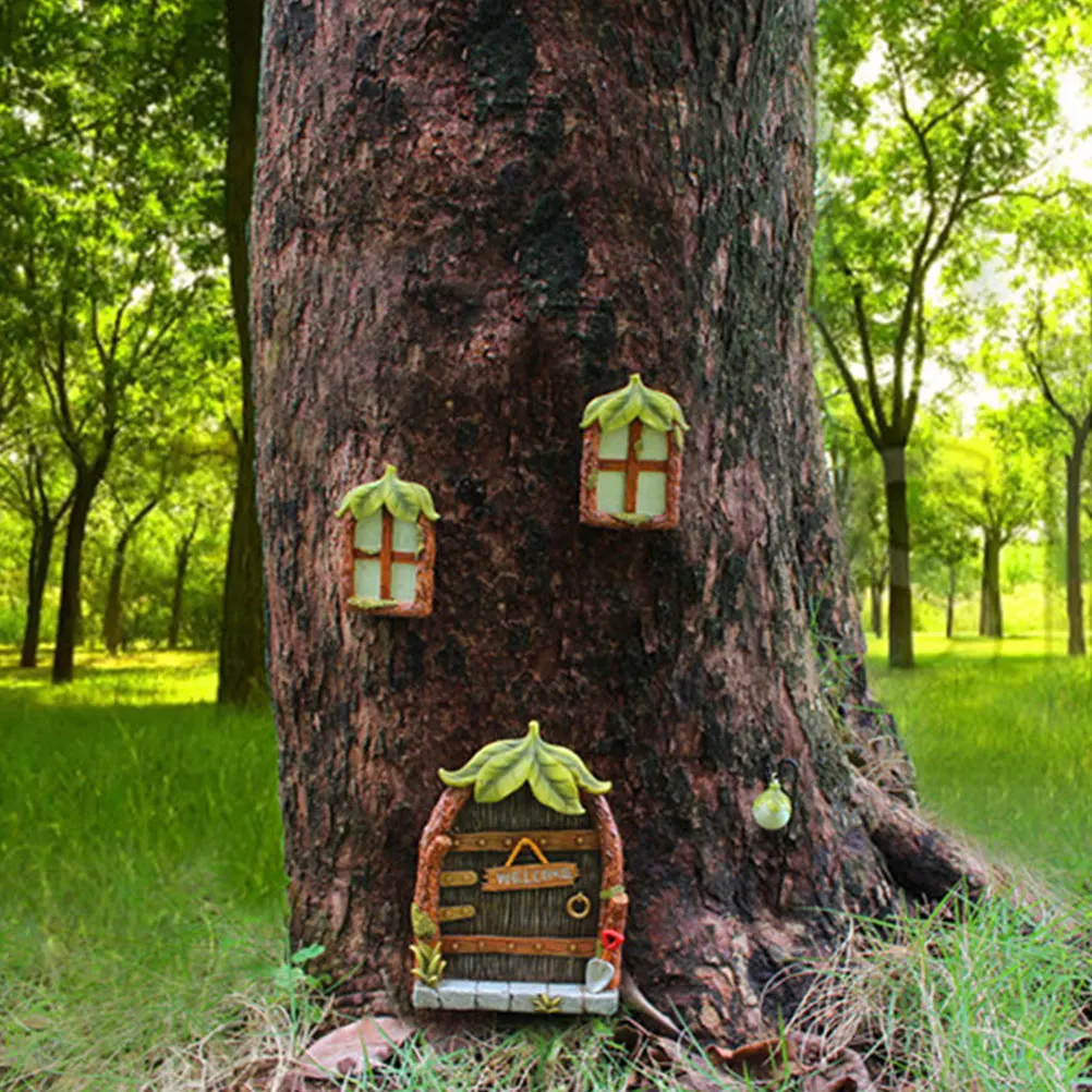 

Resin Luminescent Tree Hanging Decorations Garden Ornaments Glow Window Fairy Door Small Resin Window Christmas Tree Decoration