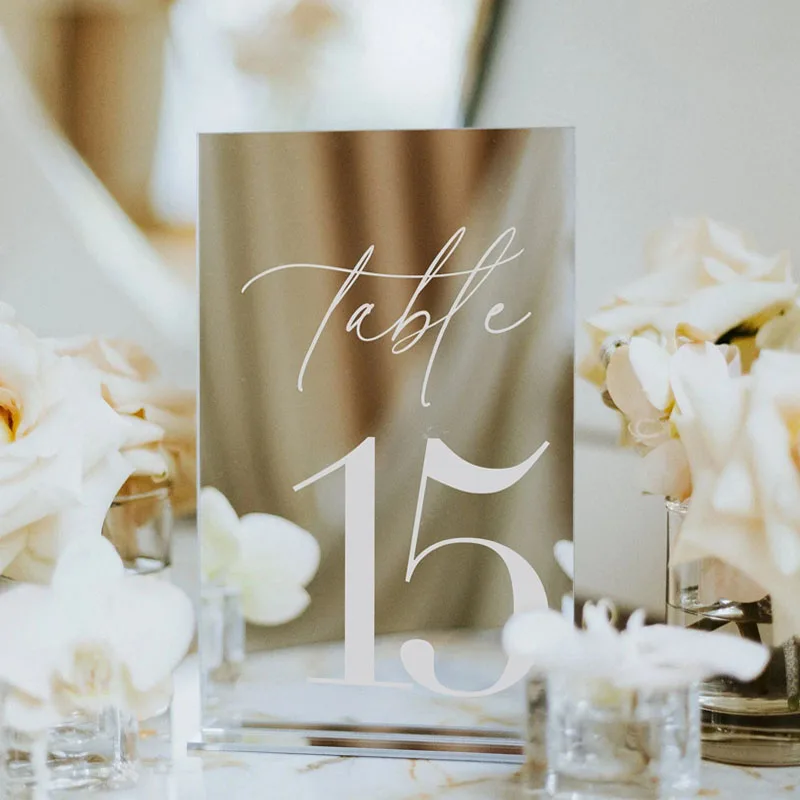 Modern Table Numbers - Wedding Table Numbers - One side Gold Mirror Table Signs - Wedding Table Decor - Reception Signage