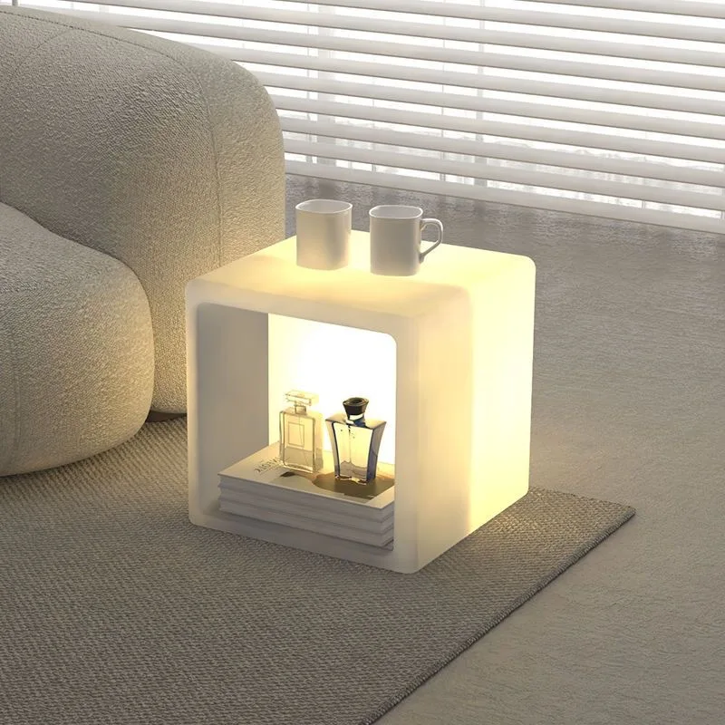Nordic Integrated Floor Lamp & End Table, Bedside Sofa Side Table with Storage & Ambient Light for Bedroom Living Room