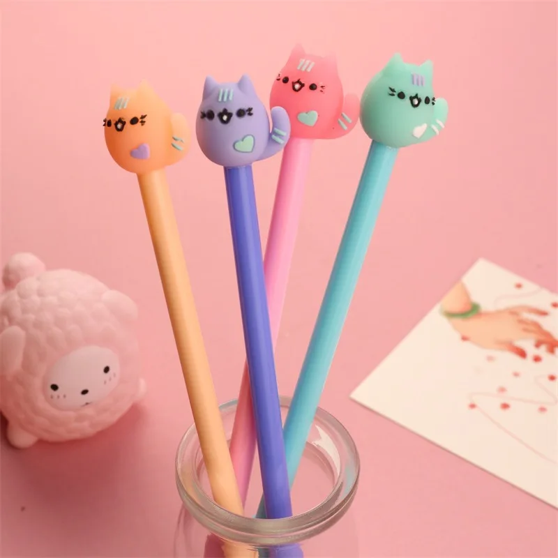 20 pçs gato kawaii gel caneta estudante preto carbono gel caneta artigos de papelaria material escolar canetas gel