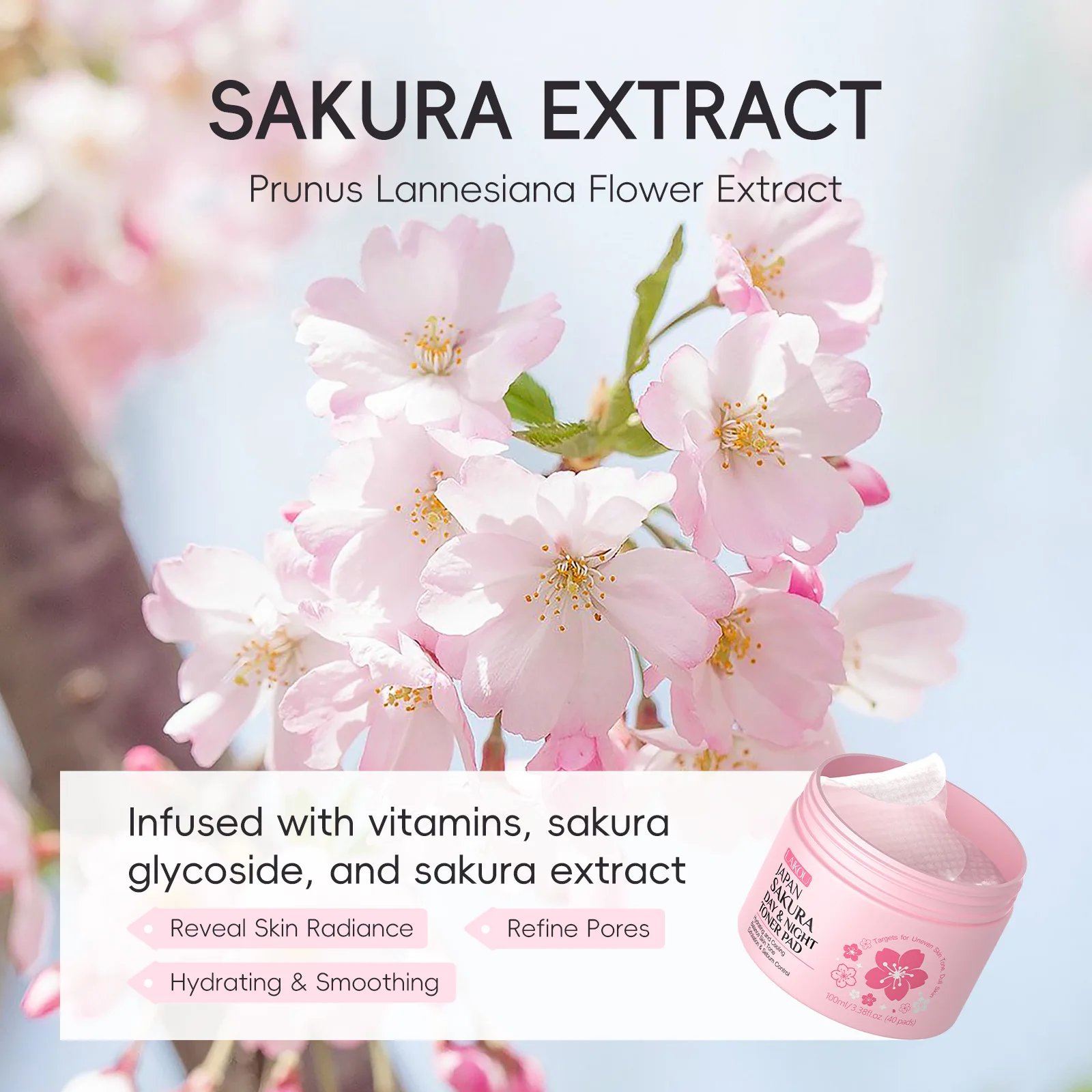 LAIKOU الحبر زهر الكرز يوم ليلة الحبر وسادة قطن لإزالة ماكياج ترطيب تنظيف الوسادة ساكورا جوهر العناية بالبشرة #6