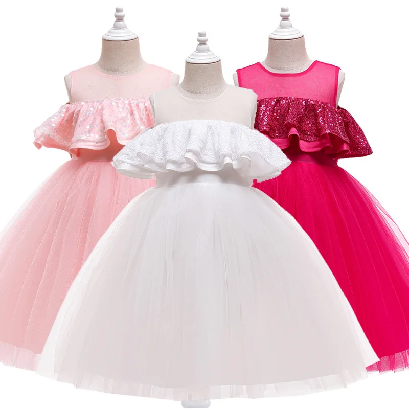 

Baby Girls Flower One Shoulder Wedding Dress Princess Evening Dress Kid's Party Sleeveless Summer Princess Tulle Tutu Dress