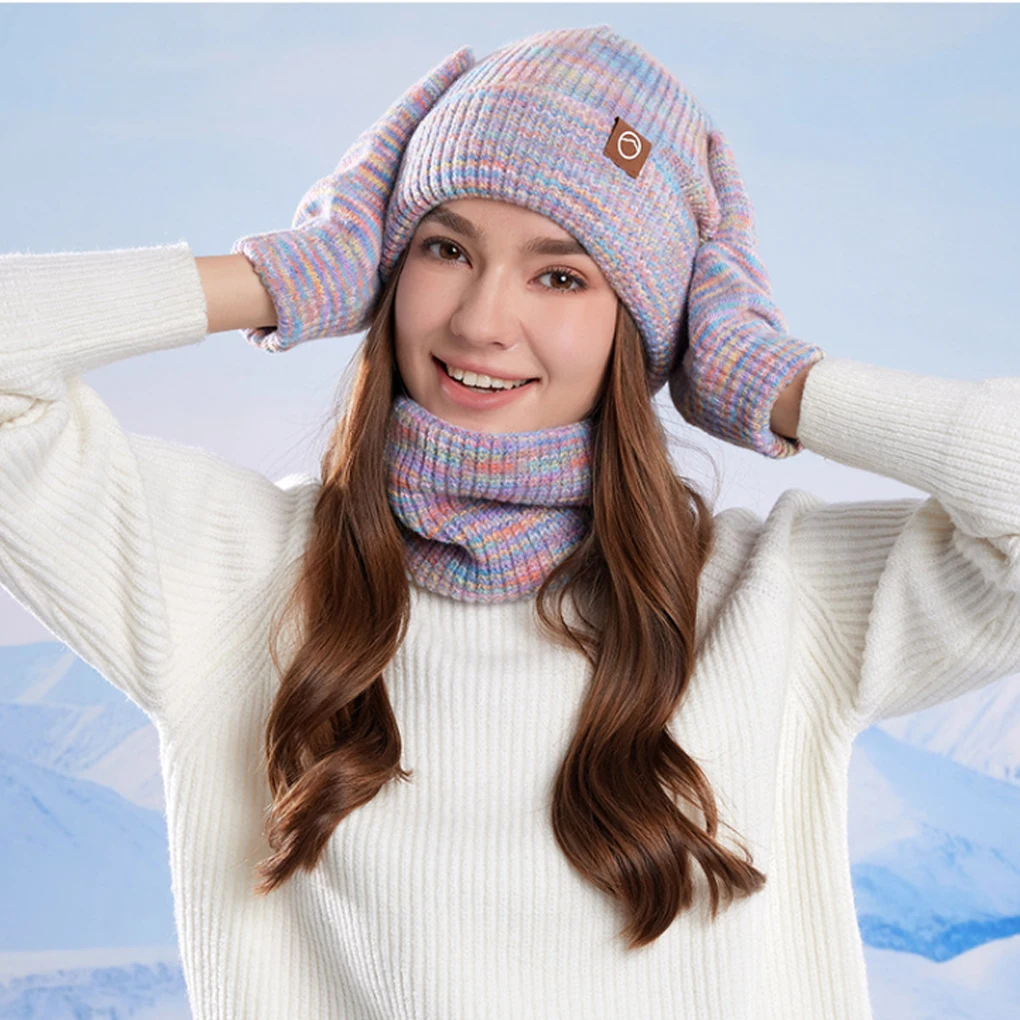 Warm & Soft Winter Fleece Knitted Hat Scarf Touch Screen Gloves 3PCS/Set Perfect Ear & Neck Warmer for Skiing Hat Outdoor Sports