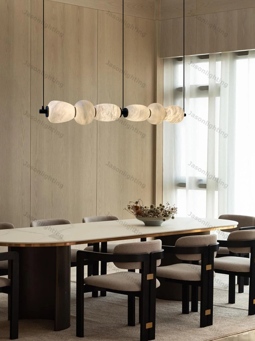 Dinning Room Linear Natural Marble Chandelier Crafted From