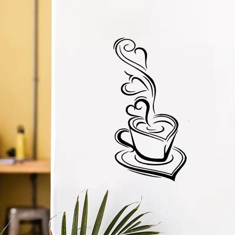 1pc Coffee Pattern Vinyl Wall Sticker Creative Home Cafe Bar Art Decor Delicious Coffee Mugs Waterproof Removable Wall Decals Fo