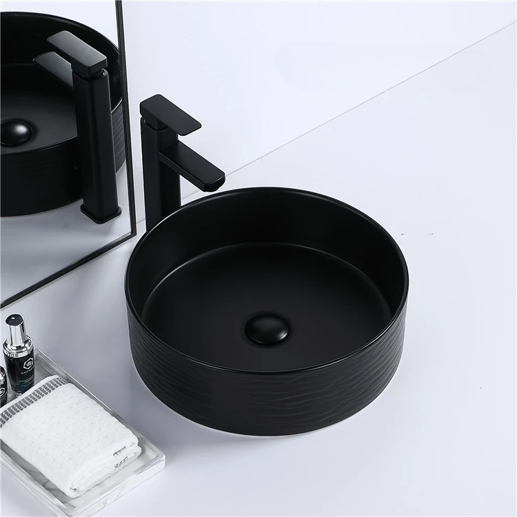 Modern sanitary ware above counter top art basin handmade ceramic bathroom sink matt black hand wash basin