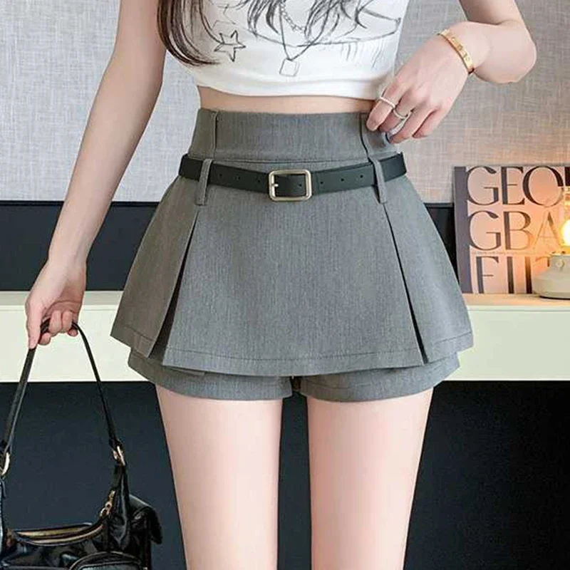 y2k Mini Skirt Women Solid Color High Rise Pleated Mini Skirts with Shorts Club Party Skirts 2000s Clothing Streetwear