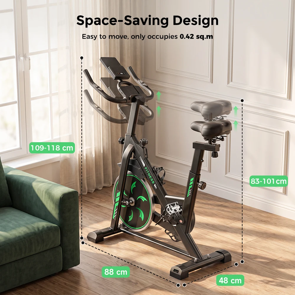 Formill DC001A & DC002A – magnetisches, stationäres Heimtrainer-Fahrrad, Indoor-Cycling-Fahrrad mit 8 kg schwerem Schwungrad, LCD-Monitor, verstellbarer Sitz und Tablet-Halterung für das Training im eigenen Fitnessraum. – Detail 21